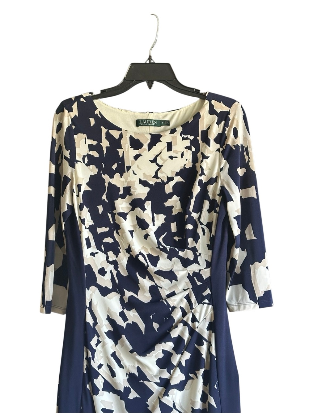 Lauren Ralph Lauren Navy and White Abstract Print Sheath Dress. Size 8 - Picture 3 of 10